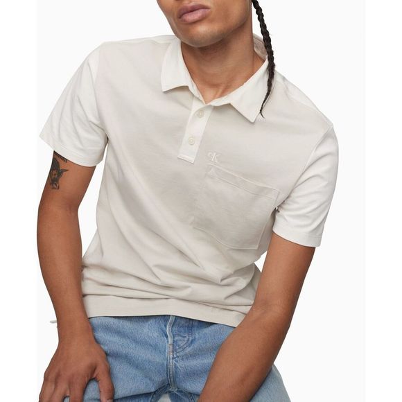 Calvin Klein Men's Sz 2XL Taupe/White Colorblock Smooth Cotton Polo Shirt $70 - Picture 7 of 7